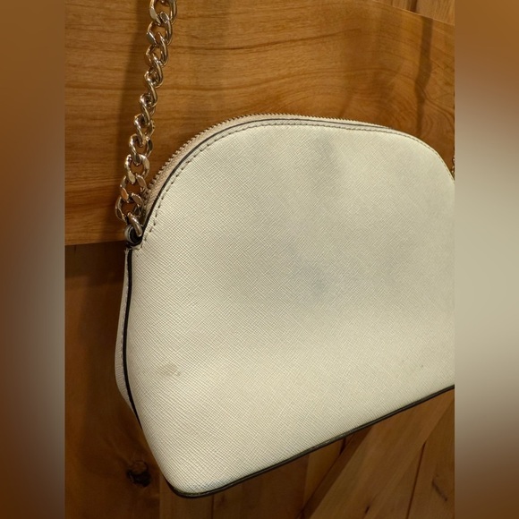 Michael Kors Dome Crossbody Leather Bag White Gold Hardware Purse - Picture 3 of 6